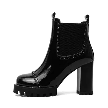MORAZORA Originálne Kožené topánky ženy, vysoké podpätky, topánky na platforme nity punk jeseň zimné topánky, členkové topánky žena 2020 Nové