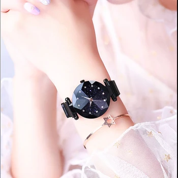 Luxusné dámske hodinky magnet nehrdzavejúcej ocele oka s hviezdnym módne diamond žena svetla svieti quartz hodinky relogio feminin