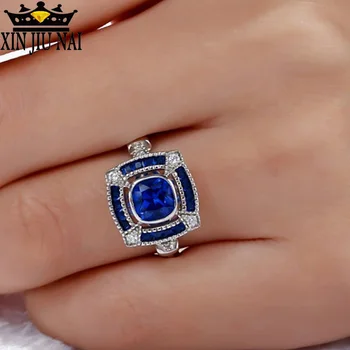 Duté Epoxidové modrý kruh krúžok 925 silver Blue Crystal Cz svadobné kapela krúžok Pre ženy, Svadobné prst Indické Šperky sapphire krúžok