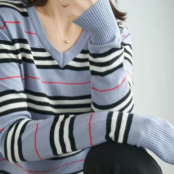 Dámske svetre pruhované pletených pulóver tvaru plné rukávy krátke tenké módne topy teplé jumper tenký úplet svetre