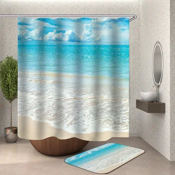 Modré More Sprchový Záves Pláž Palm Vaňa Opony Sprcha douchegordijn strand Polyester Kúpeľňa Opony