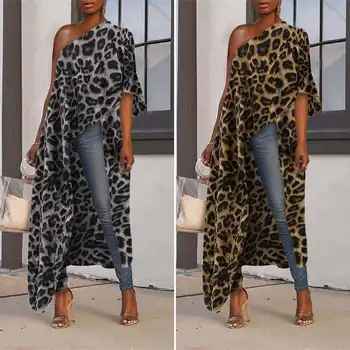 VONDA Ženy Blúzky A Topy 2021 Lete Vintage Leopard Vytlačené Voľné Strany, Topy, Sexi Femme Jeden z Ramenný Košele Plus Veľkosť