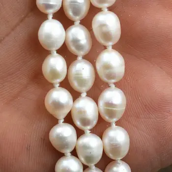 NOVÉ 3row 7-8mm akoya Skutočná prírodná biela ryža FW perly náhrdelník 17-19