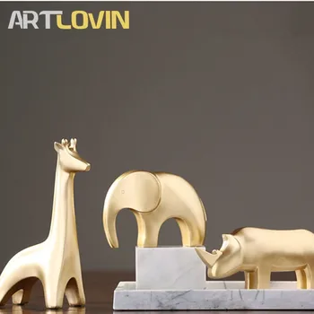 Nordic Domova Figúrky Zlaté Slon Zvierat Sochy Žirafa Rhino Živice Dekorácie Kreatívne Domáce Stôl Displej Socha