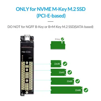 ORICO M. 2 SSD Prípade NVME SSD Krytu M. 2 na USB TypeC Transparentné Pevný Disk box pre NVME PCIE M Kľúč M2 2230 2242 2260 2280 SSD