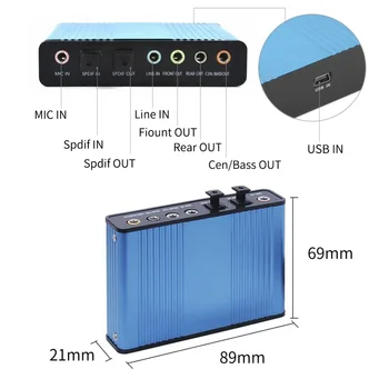 Externý 6-Kanálové Audio 5.1 USB Zvukovú Kartu Adaptér Pre Prenosný Počítač Podporuje 4-Kanálové Zvukové Karty Až do 48 khz
