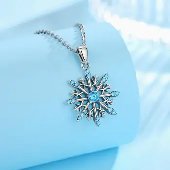 Eudora Nové 925 Sterling Silver blue crystal snehu náhrdelník biela CZ Náhrdelník Elegantné, jemné Šperky dve farebné Kvetinové Prívesky D582