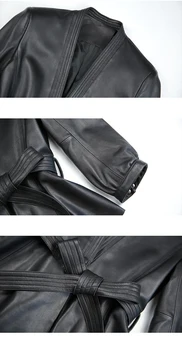 Originálne Kožené Oblečenie 2021 Jar Žien tvaru Luku Pás Krátke Tenkú vrstvu Bunda Mujer Ovčej Modrá/Čierna Slim Fit Casaco