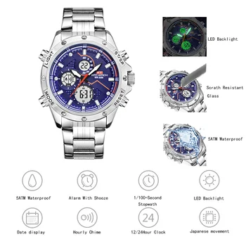 Digitálne hodinky Mužov Multifunkčné Hodinky Módne Vonkajšie Športové Hodinky, Budík Chrono 5Bar Nepremokavé Plný Ocele reloj hombre