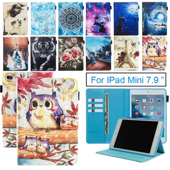 Maľované Prípad Tabletu Apple iPad Mini 1 2 3 4 5 Smart Cover Cute Cat Flip Stojan PU Koža Kože Funda Pre Mini 5 7.9 