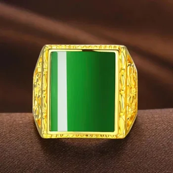 Jadery Prírodné Zelené Chalcedony Jade Krúžok Muži Móda Luxusné Zlaté Strieborná Farba Mužov Prstene, Svadobné Jemné Šperky, Vianočné 2019