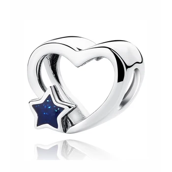 Pôvodné 925 Sterling Silver Kúzlo Perličiek Modré Hviezdy Láska Srdce Prívesok Dištančné Cilp Fit Pandora Náramky Ženy Diy Šperky