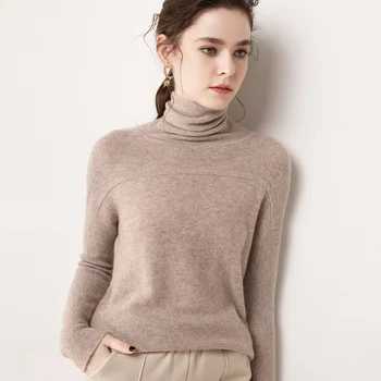 Nový sveter ženy hrubé turtleneck voľné hromadu golier pletené klesnutie pulóver lady