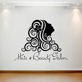 Hair & Beauty Salón Prihláste Sa Okno Nálepky Ostrihať Logo Stenu, Nálepky Krásne Hlavu Tapety Pre Holičstvo Dekor M208