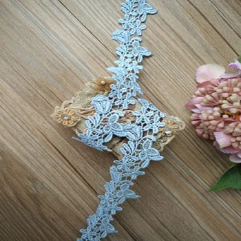 Doprava zadarmo 5yds/veľa 3,5 cm skyblue kvetinové Výšivky, Čipky Výbava HOBBY ručné čipky príslušenstvo, textilné tkaniny 170413