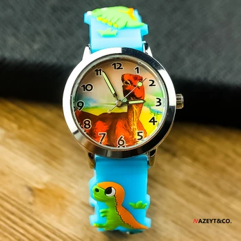 Podpora detí cartoon sledovať malých chlapcov, dievčatá dinosaura dial 3D silikónový remienok hodiniek študent svietiace ručičky športové hodiny
