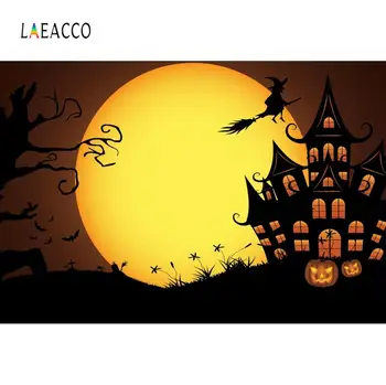 Laeaco Halloween Pozadí Fotografie Dieťa Cartoon Hrad Sprievodca Mesiac Starý Strom Temnej Noci, Scénické Foto Pozadie Photo Studio