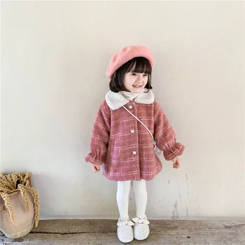 Zimné dievčatá módne vlnené voľné coats 2020 baby girl koberčeky dlho teplé bundy deti kabát