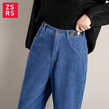 Zsrs 2020 žien modrá Menčestrové nohavice Žena voľné nohavice na jar jeseň vysoký pás bol tenkého Menčestru hárem nohavice bežné nohavice
