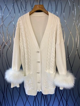 2020 jeseň a v zime novej dámskej módy tvaru hrubú čiaru strednej dĺžky cardigan sveter 1114
