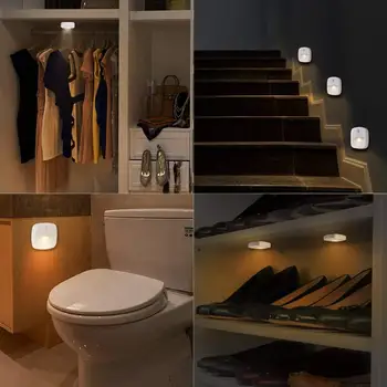 Nočné Svetlo Snímač Pohybu Teplá Biela LED, Spálne, Skrine, Kuchyne, Chodby Stick-Na Energeticky Úsporné Kompaktné-2-pack