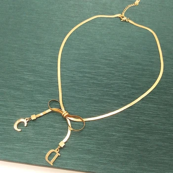 Titánové ocele C&D list prívesok ženy náhrdelník bowknot reťazca choker trendy šperkov