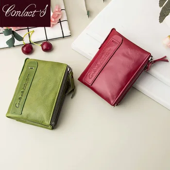 Kontakty originálne kožené módne krátke peňaženky ženy malé hasp držiteľa karty peňaženky pre ženy, ženské mince kabelku portfel damski