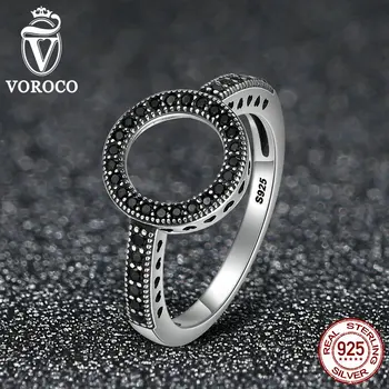 VOROCO Originálne 925 Sterling Silver Ring CZ Kruh, Kolo Prst Prstene Pre Ženy, Jemné Šperky Strany Darček anillos BKR041