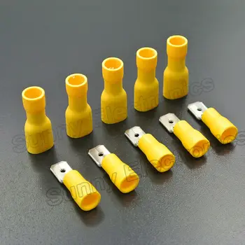 100ks (50Pairs) 6.3 mm Žltá Žena/Muž Rýľ Izolované Elektrické Krimpovacie vypínače