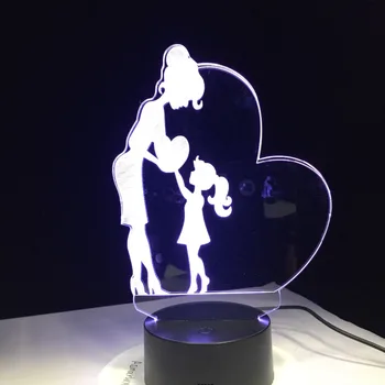Mama a Dcéra Darom Lásky 3D Lampa LED Nočné Svetlo 7 Farieb Zmeniť Matka Darček Späť Do Školy Rozpočet Riešenie Darček Kvapka Loď