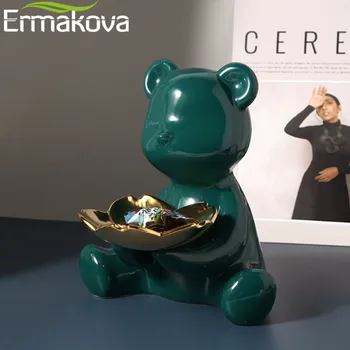 ERMAKOVA 3D Keramické Medveď Figúrka Domáce Dekorácie Zvierat Socha Kľúče úložná Polička Moderné Izby Socha Tabuľka Dekor Sochy