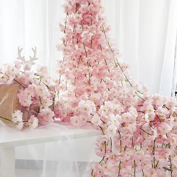4pc/set 180 cm Sakura Cherry Blossom Viniča Lvy Svadobná Výzdoba Klenby Rozloženie Domovskej Strany Ratan Stene Visí Veniec Veniec