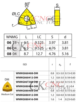 10pcs CNC vonkajšie sústruženie čepeľ WNMG080408-DM YBC251 / YBD151 WNMG080412-DM YBC252 semi-dokončovacie kotúč na oceľ a liatina