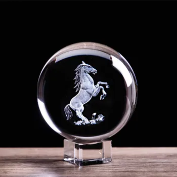 Zodiac Kôň Figúrky Ornament 3D Laserom Vygravírované Zvierat Krištáľové Sklo Loptu Paperweight Feng Shui, Umenie Zberateľskú pre Home Decor
