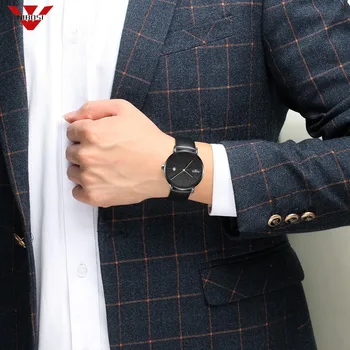 NIBOSI 2018 Ultra Tenké Módne Muž Náramkové hodinky Kožené Watchband Business Hodinky Vodotesné, veľmi Odolný voči Poškriabaniu Mužov Sledovať Hodiny