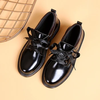 2020 Nové Jeseň Žien British Kožené Topánky Mokasíny Módne Čierne Oxford Topánky Pre Office Dámy