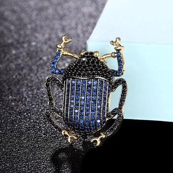 Zlxgirl Svadobné šperky Modrý Zirkón chrobák tvar Obal hidžáb kolíky pre Ženy Medi Hidžáb Kolíky Príslušenstvo módny Prívesok Brošňa