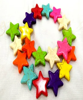 Veľkoobchod Rainbow Tyrkysové Ručné Star vyrezávané korálky Howlite Tyrkysové kameň Voľné perličiek 15\20\25\30 mm Plná strand 16