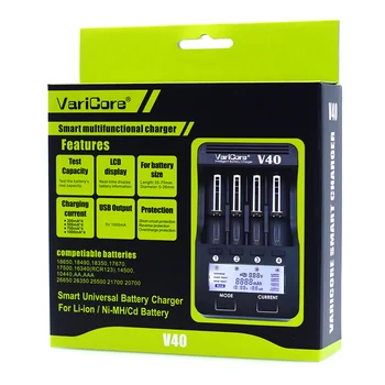 VariCore V40 nabíjačka batérií, nabíja 18650 26650 18500 16340 14500 18350 3,7 V lítiové batérie, 1.2 V, NiMH batérie