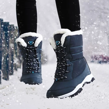 Ženy Topánky Non-slip Nepremokavá Zimná Členkové Čižmy Ženy Platformu Zimné Topánky s Hrubou Kožušinou Botas Mujer stehna vysoké topánky