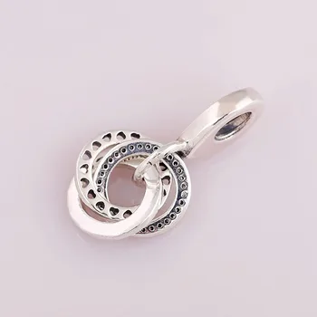 925 Sterling Silver Kúzlo Tri Krúžok Srdce Kúzlo Prívesok Fit Ženy Pandora Náramok & Náhrdelník Diy Šperky