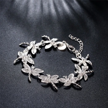 DOTEFFIL 925 Sterling Silver Full Dragonfly Reťazca Náramok Pre Ženy Čaro Svadby, Zasnúbenie Fashion Party Šperky