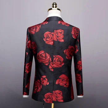Pánske Luxusné Rose Kvetinové Výšivky Sako Slim Fit s Drážkou Klope Blejzre Mužov Svadby Ženích Strany Večera Smoking Kostým 6X