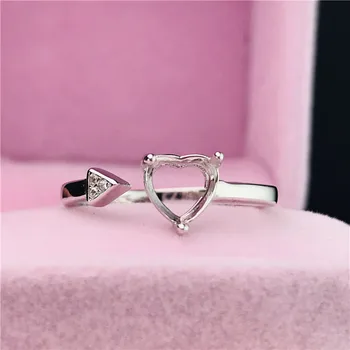 Srdce tvar, veľkosť 6X6mm krúžky základe S925 strieborný prsteň base ramienka kolík nastavenie kameň vykladané šperky, fashion, DIY ženy pekné