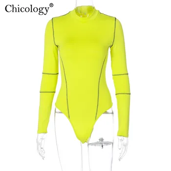 Chicology neon streetwear kombinézu prúžok dlhý rukáv telo pani jeseň 2020 zimné oblečenie žien, klub sexy jednodielne plavky