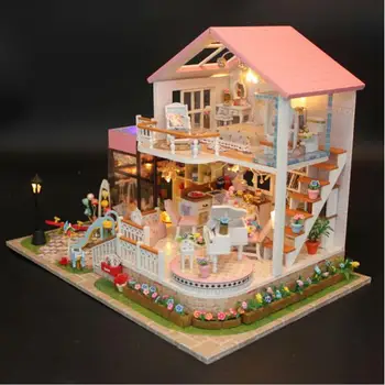 13846 Hongda DY domček pre bábiky Mini villa model veľké drevené doll house miniatúrne Nábytok, Drevené 3D Model Budovy-sladké slová