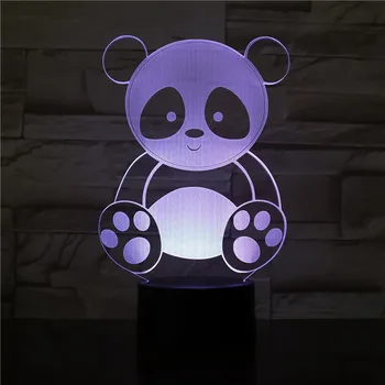 3D-3201 Roztomilá Panda Design LED Akryl Noc Lampa Multi Farby Zmeniť Sladký Darček pre Deti