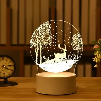 Vianočné Dekorácie pre Domov Strom Elk Vianočné 3D Akrylové USB Nočné Svetlo Vianočný Darček Navidad 2021 Nový Rok Doma Decore Garland