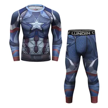 Nové 3D kolo krku tlače Captain Marvel T-shirt s rovnakým odseku vyhovovali Fulian 4 dlhým rukávom pančuchové nohavice