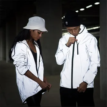 Nové úplné reflexná bunda muži / ženy harajuku windbreaker bundy s kapucňou hip-hop streetwear noc lesklé zips coats